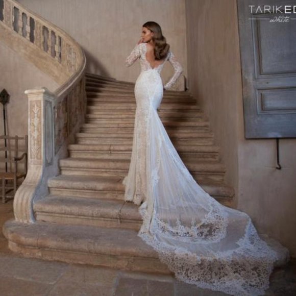 Tarik Ediz White wedding dress G1166 Mermaid Long